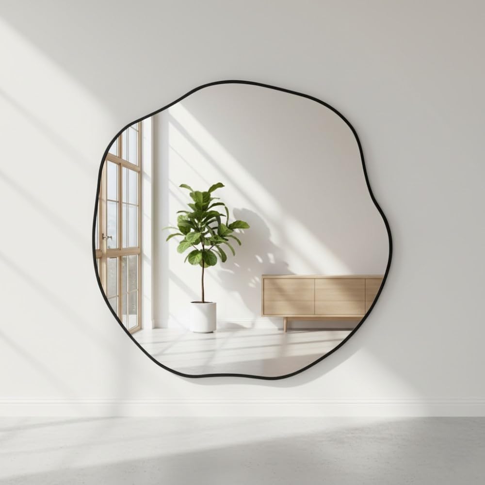 Black Irregular Wall Mirror 18” – Modern Asymmetrical Decorative Mirror for Living Room, Bathroom, Bedroom & Entryway-image-36