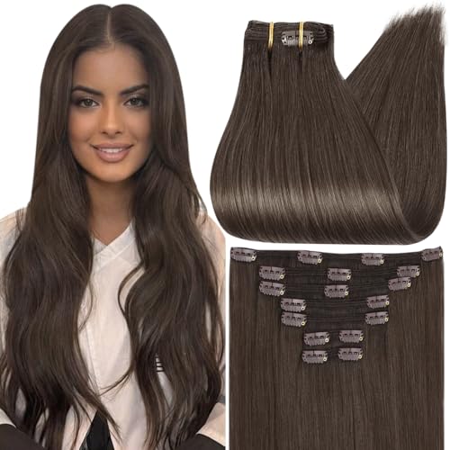 Image of Full Shine Clip in Extensions Mocha Brown | Real Hair Extensions Clip in Human Hair, for Thinning Hair, for Sports, 16 Inch 7 Pcs 120g