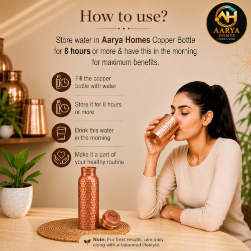 Image of Pure Hammered Copper Water Bottle (950ml) | BPA-Free | Leak Proof | 99.9% Pure Copper | Anti Oxidant Properties | Ayurveda Inspired | Drinking Bottle For Home, Office & Gym | PURE LIVING.