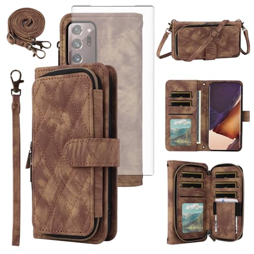 Étui portefeuille pour Samsung Galaxy Note 20 Ultra 5G avec porte-cartes et bandoulière marron