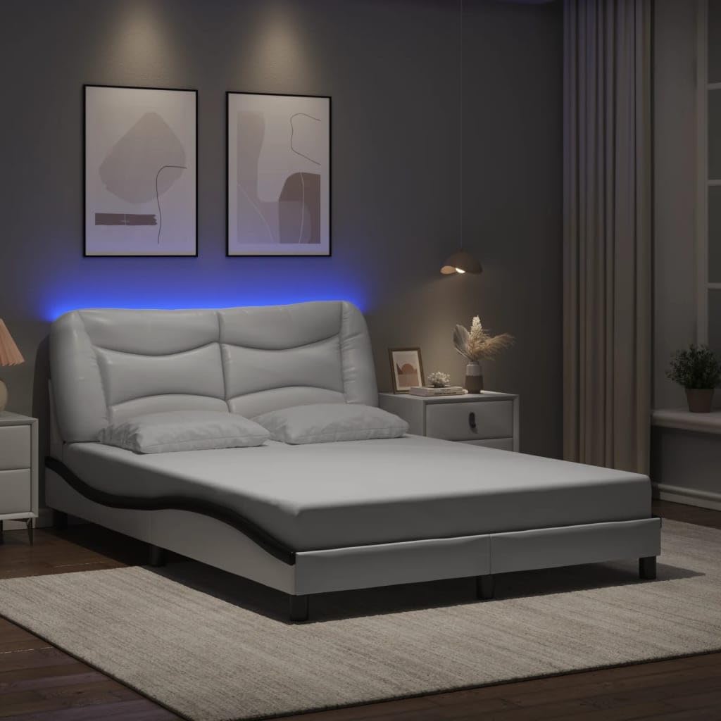 Estructura de cama con LED 120 x 200 cm, piel sintética, diseño ondulado moderno, estructura de metal resistente, para jóvenes y habitaciones de invitados