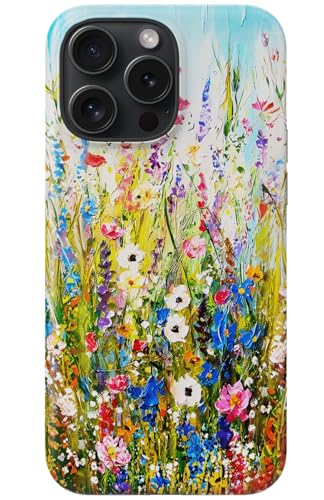 Image of Goodon for iPhone 16 Pro Case Cute - Wireless Charging Compatible - Dual-Layer Hard Shell + Silicone Cover - Protective Phone Case with Trendy Designs for Women - Wildflowers Painting