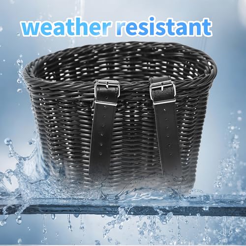 Bike Basket Front for Kids & Adult, Detachable Rattan-Style, Black, Small - image 3