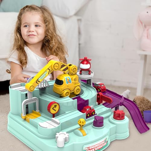 Image of Mashes Engineering Truck Adventure Car Track Set for Kids | Manual Vehicle Track Playset with Crane, Ramp & Mini Trucks | Interactive Educational Toy for Boys & Girls (Car Track Set)