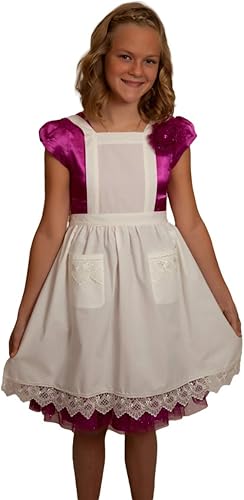 Essence of Europe Gifts Delantal completo de encaje vintage de lujo para niñas, disfraz victoriano de sirvienta, fiesta de cocina, 8 a 12 años, dos