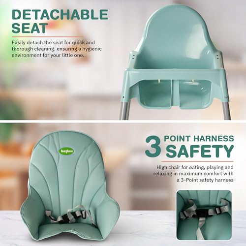 Image of Baybee 2 in 1 Baby High Chair for Kids, Baby Feeding Chair with 2 Height Adjustable, Footrest, Tray, Mobile Stand, 3 Point Safety Belt | Kids High Chair for 6 Months to 3 Years (Green)