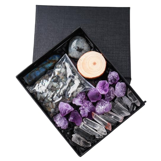 Namzi 1 Piece Gray Natural Crystal raw Stone Crystal Hexagonal Prism Crystal Crushed Stone Set Box Natural Crystal Stone Heart-Shaped Mineral Logo Decoration Ornament