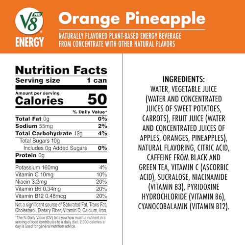 Image of V8 +Energy Orange Pineapple Juice Energy Drink, 8 fl oz Can (Pack of 5)