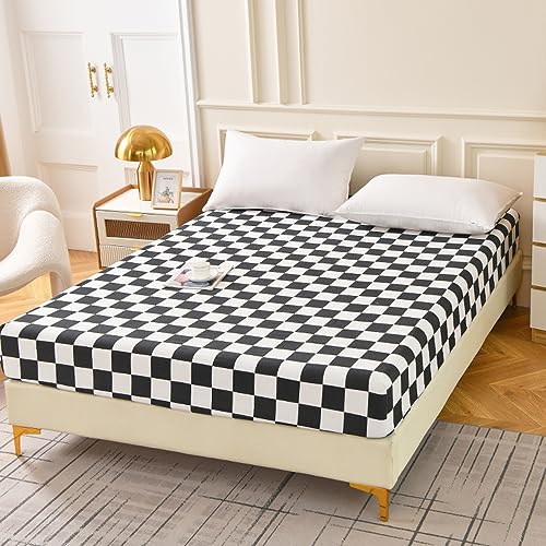 Mengersi Fitted Sheet Queen Size,Grid Fitted Sheet -Soft Lightweight Microfiber Deep Pocket Fitted Bottom Sheets cover