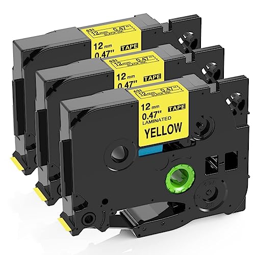Doruimi Compatible with Brother P Touch Black on Yellow TZe-631 Laminated 12mm 0.47 inch TZe TZ Label Tape, Work with Brother Ptouch PT-H110 H100R D210VP H101C H200 H105 H100LB, 12mm x 8m, 3-Pack