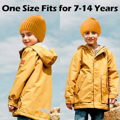 ACTLATI Kids Merino Wool Beanie Hat Winter Boys Girls Ribbed Knit Beanies Caps Unisex Cuffed Skull Caps 7-14 Years2