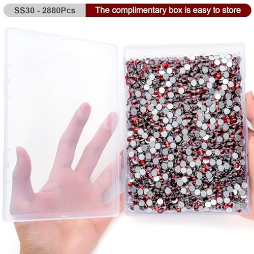 Image of Flatback Rhinestones Bulk, 2880PCS Siam Rhinestones for Clothes DIY Decoration Crafts, Siam, SS30, 6.3-6.5mm