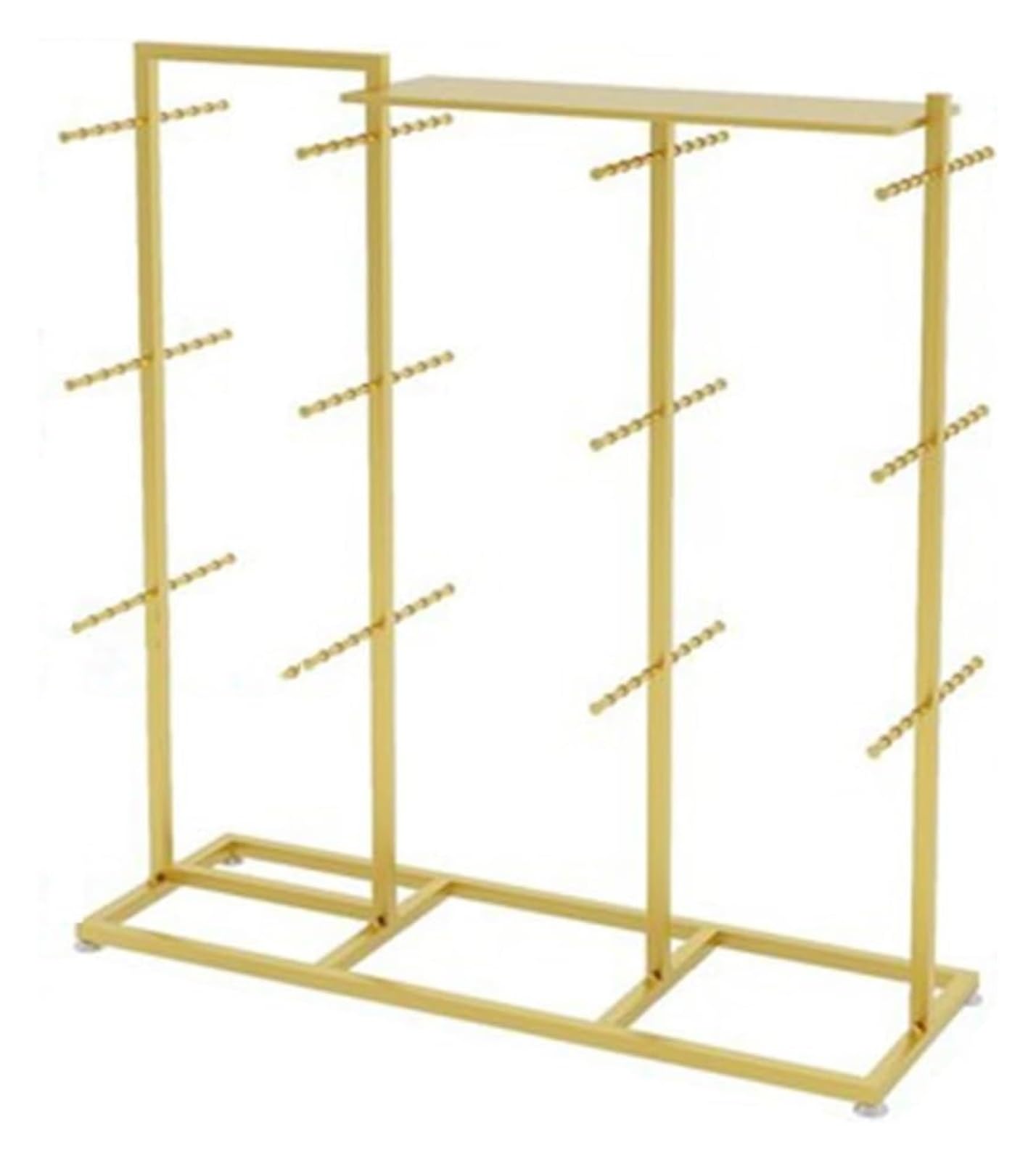 Porte-vêtements en métal doré pour boutique étagère de rangement au sol double face