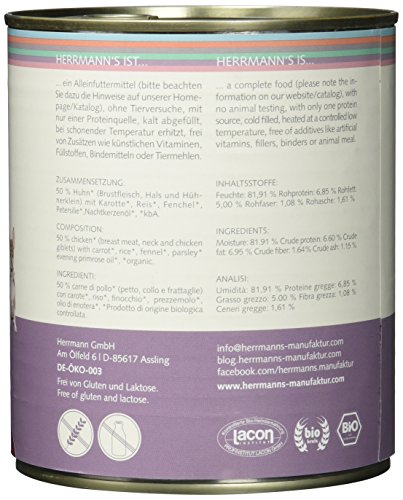 Herrmann Dose Sensibel Bio-Huhn Karotten,Reis und Fenchel, 6er Pack (6 x 800 g)