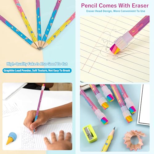 Image of Zest 4 Toyz Cartoon Pencil Case Combo Set with Large Pencil Pouch 12 Pencils with Erasers Rainbow Unicorn Pop It Toy Ideal Gift for Kids Boys and Girls - Multicolor