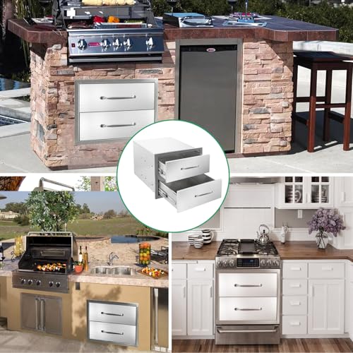 Image of Outdoor Kitchen Drawers 18 inch W x 15 inch H x 23 inch D Stainless Steel Double Drawers with Ergonomic Handle for BBQ Island, Patio Grill Station & Outdoor Kitchen Cabinets