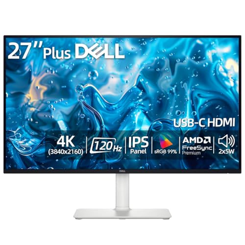 Image of Dell 27 inch 4K (3840 x 2160) Monitor, 120Hz, AMD FreeSync Premium, LED Display, sRGB 99%, 1500:1 Contrast Ratio, VESA, Integrated 2x5W Speaker, Comfortview Plus, HDMI /USB-C&A, Pivot /Swivel /Tilt /Height