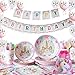 Yidaxing 131 Piezas Decoraciones Cumpleaños Unicornio, Unicorn Party Kit Mantel Cubierta Feliz Cumpleaños Banner Bolsa Globos Unicornio para Niños Cumpleaños Niñas (16 Invitados)