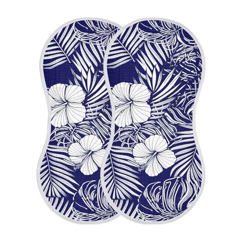 Hibiscus Minimalist Dark Blue Burp Cloths for Babies Burp Rag Cotton Spit Up Rag for Newborn Baby Infant