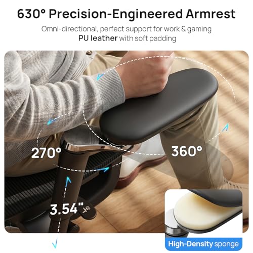 Image of Ergonomic Office Chair with Adaptive Dual-Wing Lumbar Support - Over 10 Hours Sitting Comfortable Mesh Big and Tall Home Desk Chair, 4D Headrest, 2-Gear Footrest, 630 Armrst, Seat Depth Adjustable