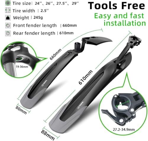 Guardabarros Ajustable para Bicicleta RBRL RL-910, Liberación Rápida Universal para Bicicletas MTB y Ebike 24-29 pulgadas miniatura 2