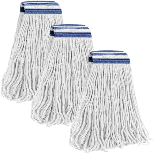 Image of 24 oz Loop-End Cotton String Mop Head, Heavy Duty String Mop Refills, 6 Inch Headband, Mop Head Replacement for Home, Industrial and Commercial Use (white-3pc)