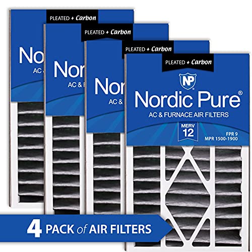 Nordic Pure 16x25x5 MERV 12 Plus Carbon Air Bear Replacement AC Furnace Air Filters 4 Pack