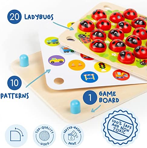 Nene Toys Ladybug’s Garden Memory Game – Wooden Memory Matching Game for Kids Age 3 4 5 Years Old – Family Board Games with 10 Fun Patterns – Educational Toy for Boys & Girls Cognitive Development 4 51oN+InzyDL. AC