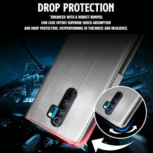 Image of WOW IMAGINE Shock Proof Flip Cover Back Case for Mi Redmi Note 8 Pro (Magnetic Button Flip Case | Wallet Pockets & Stand | Leather Finish | Stone Grey)