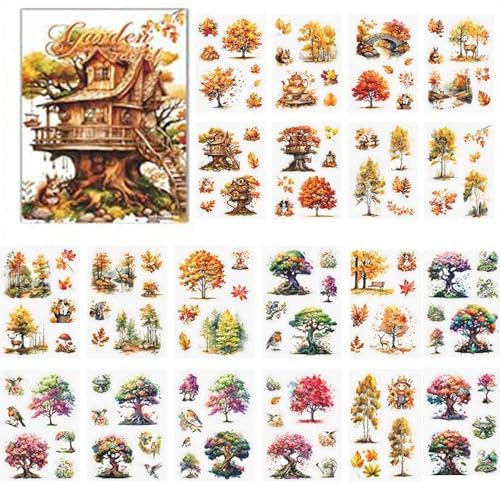 Alideco Vintage Scrapbook Stickers Set Forest Tree House Flower Butterfly Sticker Book for Adults Sticker journaling Stickers for Scrapbooking Tweezer 20Sheets (qicansenlin)