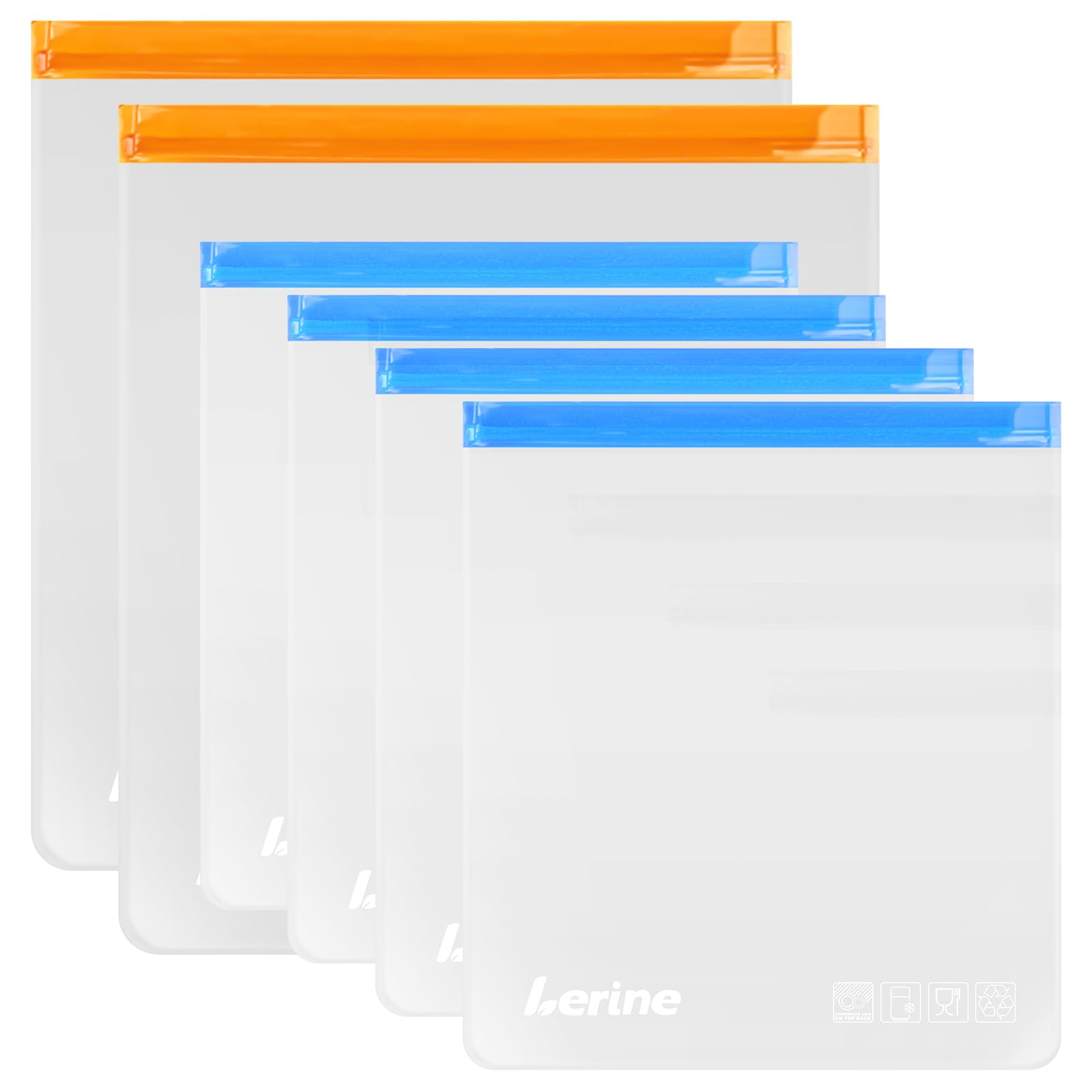 Lerine 6 Pack Reusable Freezer Bags Dishwasher Safe, 2 Gallon &amp; 3 Gallon
