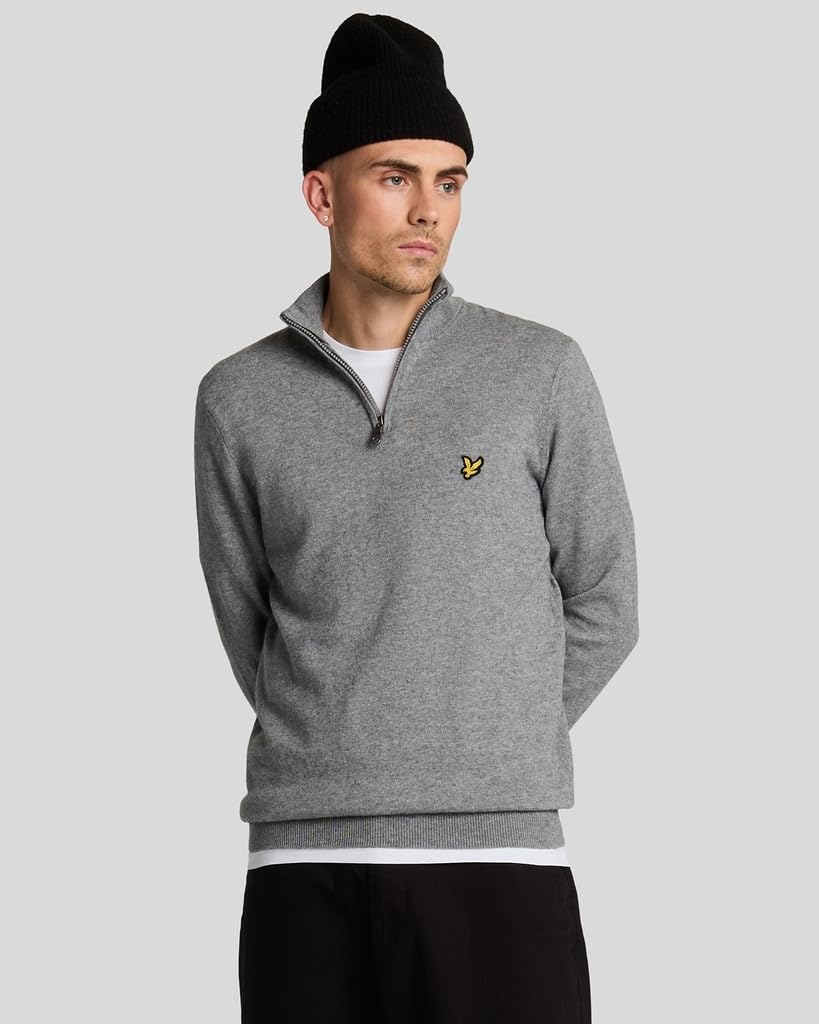 Lyle & Scott Uomo Maglia con Cerniera A Un Quarto Marino, Jet Black