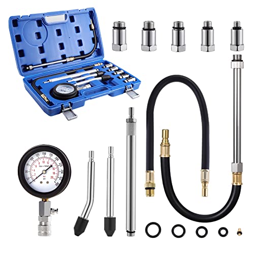 HSEAMALL 11PCS Kit de testeur de compression de cylindre de moteur ,Petrol Fuel Pressure Gauge Diagnostic Tool ,Compression Tester Set for Petrol Engine Automotive Car Motorcycles