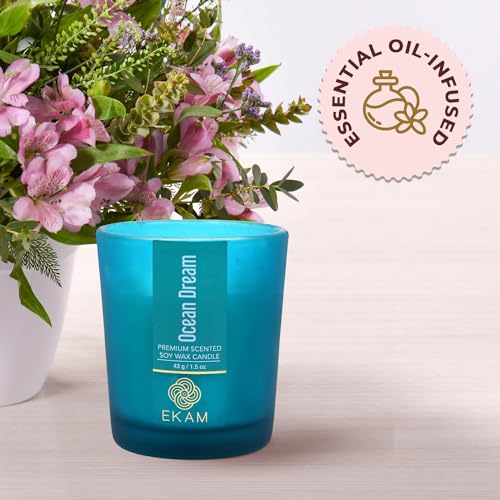 Image of EKAM Ocean Dream Votive Soy Wax Scented Candle, 40 Grams, 10 Hours Burn Time| Long Lasting Premium Candles | Ideal for Home Decor | Gifting & Aromatherapy