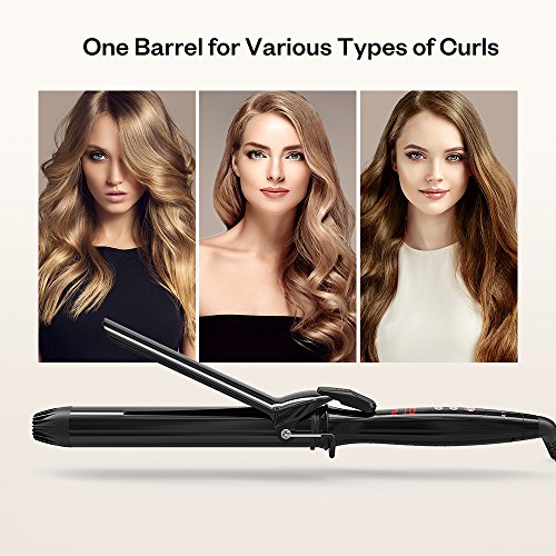 Anjou Curling Iron, 1.25 inch Hair Curler Curling Wand with Anti-scalding Insulated Tip, Ceramic Tourmaline Coating with LCD Diaplay(250 °F to 430 °F, Glove and Curl Clips Included)