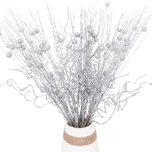 10Pcs Glitter Christmas Berry Stems Artificial Christmas Curly Candy Picks Ornaments Decorative Sticks Branches Xmas Tree Wreath Crafts Vase Filler Homeflores