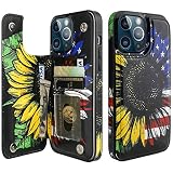 HAOPINSH Compatible with iPhone 13 Pro Max Wallet Case with Card Holder, American Flag Sunflowers Pa