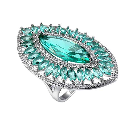 EoCot Wedding Rings Zirconia, 925 Silver Plated Eye Ring Marquise Shape Green Cubic Zirconia Cz Gemstones Woman Ring Size 7