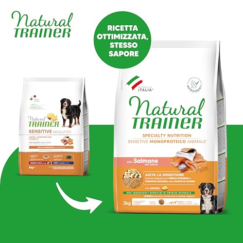 Natural Trainer Sensitive No Gluten, Hundefutter für Erwachsene Hunde mit Lachs, 3 kg