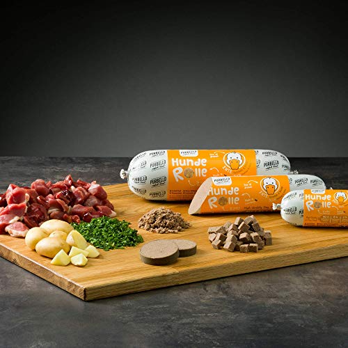 PURBELLO Hunde-Rolle Ente mit Kartoffel & Kräutern - Monoprotein Hundefutter mit hohem Fleischanteil - Nassfutter für Hunde - Hundewurst schnittfest & getreidefrei - 8 x 400 g