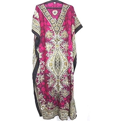 Indian Art Design Kaftan Maxi Dress Long Size Loose Casual Boho Womens Kimono Sleeve Women Caftan Pink Cover
