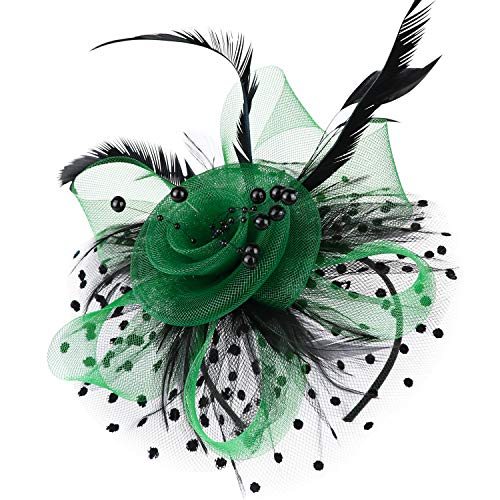 Image of DRESHOW Fascinators Hat Flower Mesh Ribbons Feathers on a Headband and a Clip Tea Party Headwear for Girls and Women