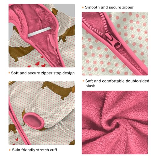 OTVEE Valentine Dachshund Dogs Kids Hoodie Jacket Fall Spring Full Zip Warm Outwear Coat3