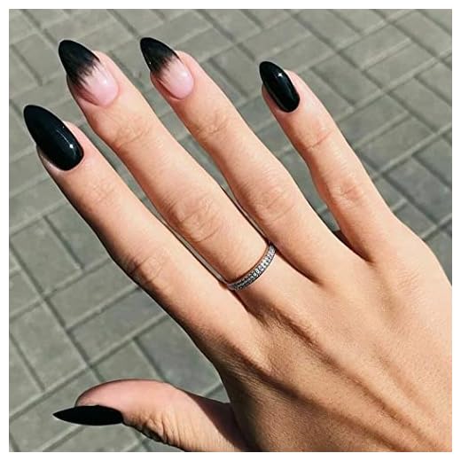 Ursumy Black Press on Nails with Design Ombre False Nails Short Almond Fake Nails Gradient Acrylic Nail Full Cover Nails Tips for Women and Girls (24Pcs)