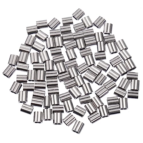 TOPPERFUN 100pcs Shaped Aluminum Wire Rope Crimps Silver Cable Collar for Wire Management for Industrial Applications Protects Against Surface Abrasion