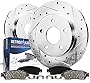 Detroit Axle - Rear Drilled & Slotted Brake Rotors + Ceramic Brake Pads w/Hardware Replacement for Ford C-Max Escape Transit Connect