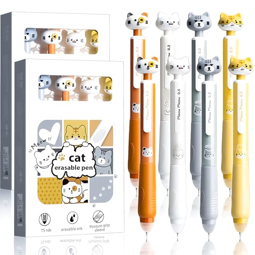 Image of Mangpung 8 Pcs Cute Cat Erasable Pens Cartoon Retractable Erasable Gel Ink Pens 0.5mm Point Black Ink Pen Kawaii Writing Pen Office School Anime Pens Women