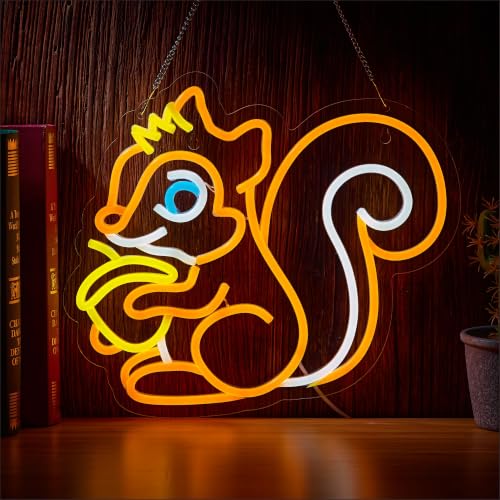 Image of Squirrel Neon Sign for Wall Decor,LED Dimmable Signs Gifts for Kidsroom Men Cave Game Room Decor, Birthday Party Decoration Gift