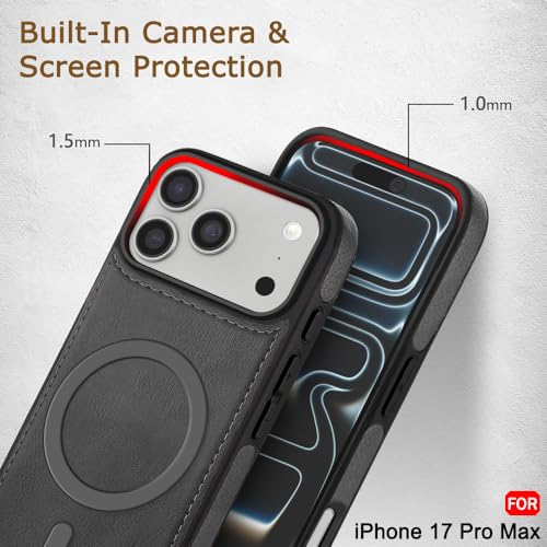 Image of TheGiftKart Genuine Leather Finish Back Cover Case for iPhone 17 Pro Max | ShockProof Design | Raised Edges for Camera & Screen Protection | Stunning Minimalist Design Cover (MagSafe Compatible, Grey)