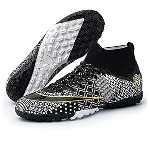 Jeugdvoetbalschoenen,Hoge Top Vetersluiting TF Turf Voetbalschoenen Mannen,Buitenshuis Ademend Antislip Amerikaans Voetbalcleats Kind,Hoge Grijpkracht,voor Training (Color : Black, Size : 34 EU)